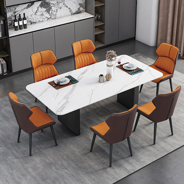 Contemporary Dining Table Sintered Stone Dining Table with Double Pedestal for Dining Room