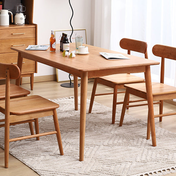 Solid Wood Modern Dining Table Brown Rectangle Table with 4 Legs for Home Use