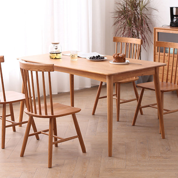 Solid Wood Modern Dining Table Brown Rectangle Table with 4 Legs for Home Use