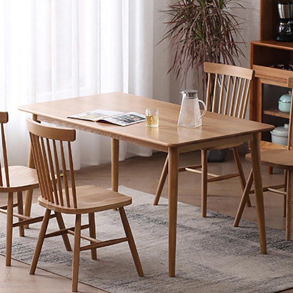 Solid Wood Modern Dining Table Brown Rectangle Table with 4 Legs for Home Use