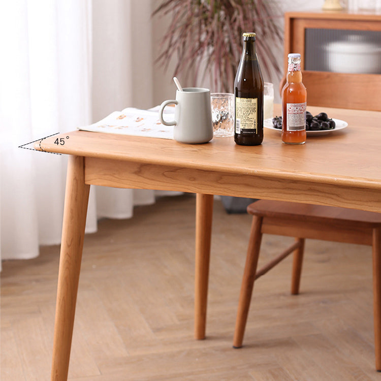 Solid Wood Modern Dining Table Brown Rectangle Table with 4 Legs for Home Use