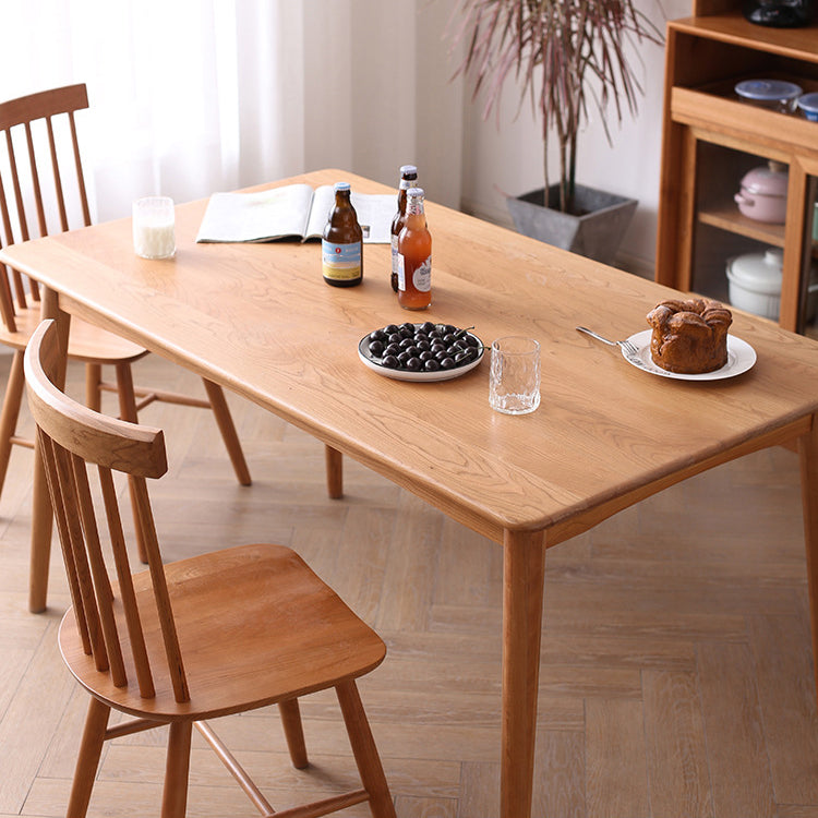 Solid Wood Modern Dining Table Brown Rectangle Table with 4 Legs for Home Use