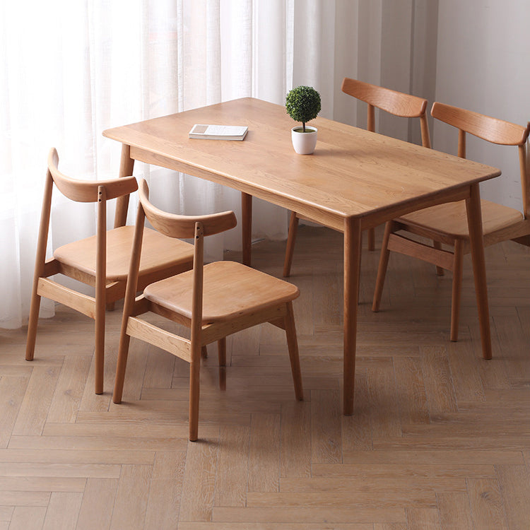 Solid Wood Modern Dining Table Brown Rectangle Table with 4 Legs for Home Use