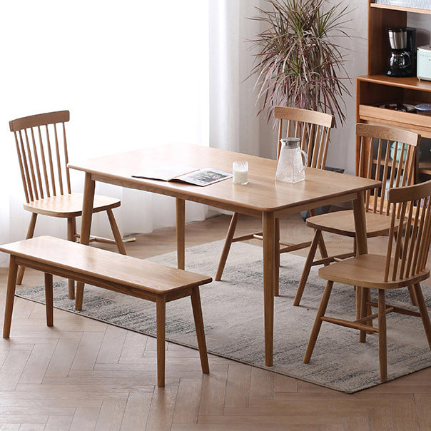 Solid Wood Modern Dining Table Brown Rectangle Table with 4 Legs for Home Use