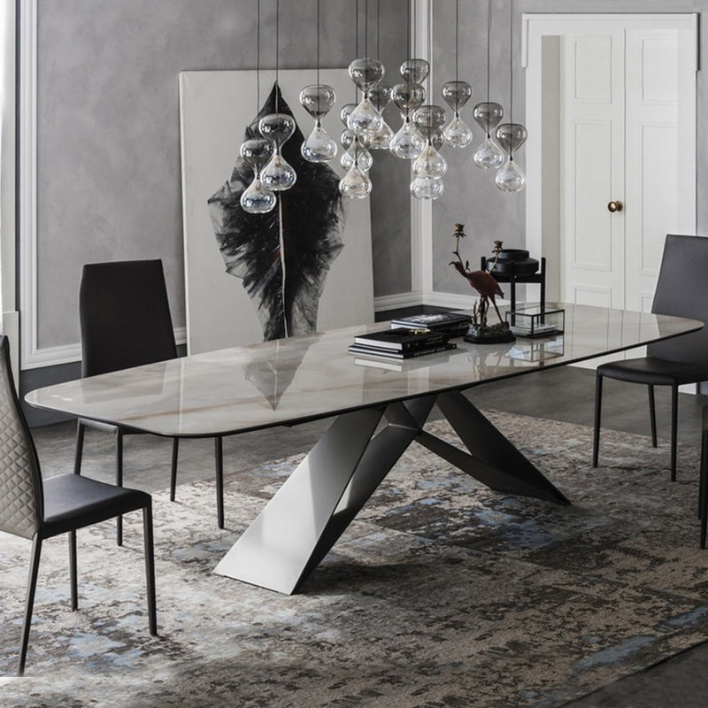 Metal Contemporary Rectangle Dining Table Sintered Stone Table for Dining Room and Kitchen