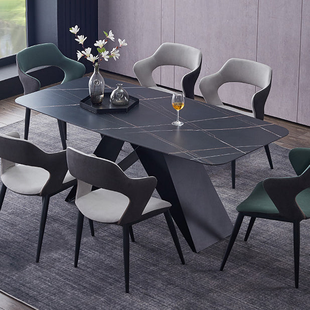 Metal Contemporary Rectangle Dining Table Sintered Stone Table for Dining Room and Kitchen