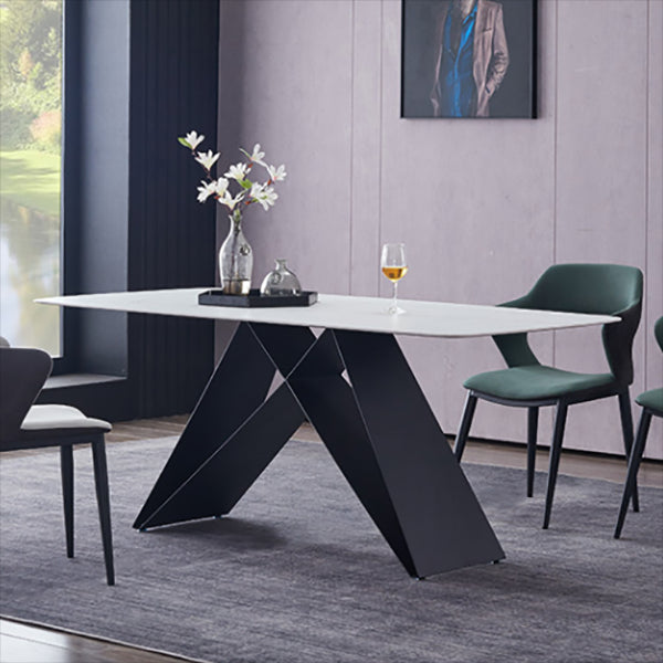 Metal Contemporary Rectangle Dining Table Sintered Stone Table for Dining Room and Kitchen