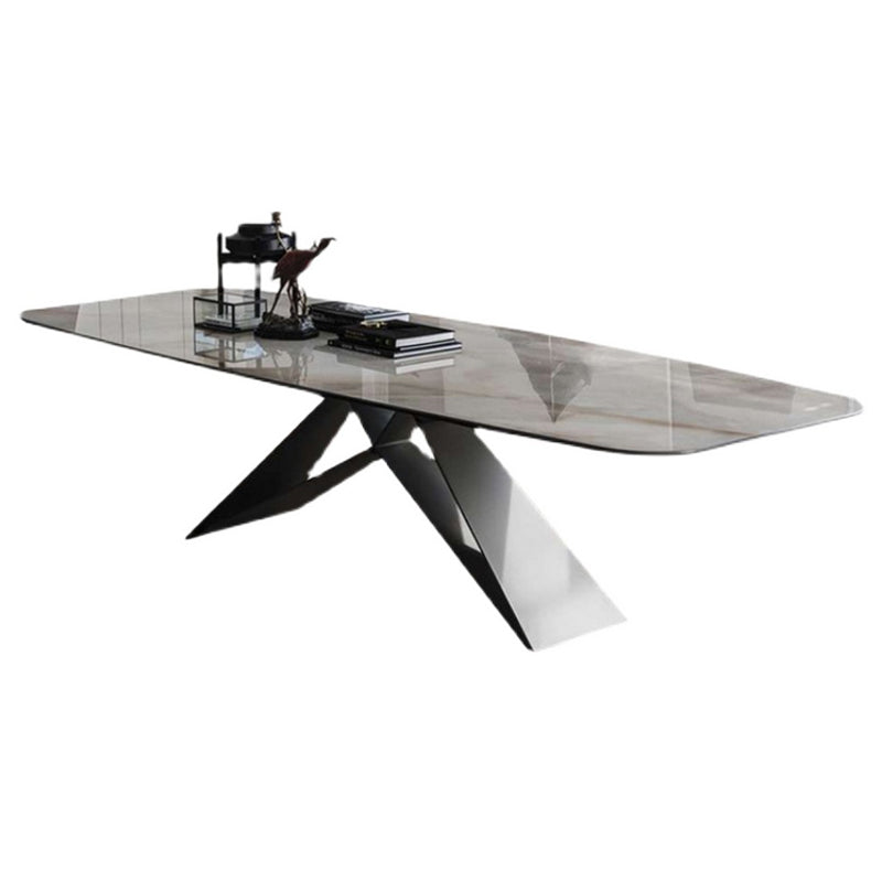Metal Contemporary Rectangle Dining Table Sintered Stone Table for Dining Room and Kitchen