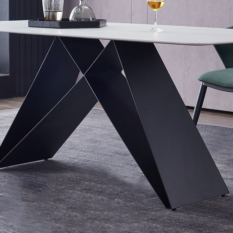Metal Contemporary Rectangle Dining Table Sintered Stone Table for Dining Room and Kitchen