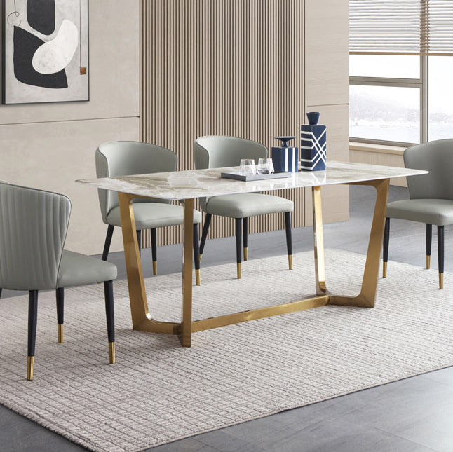 Mesa de comedor rectangular moderno de metal Mesa de piedra sinterizada para el comedor