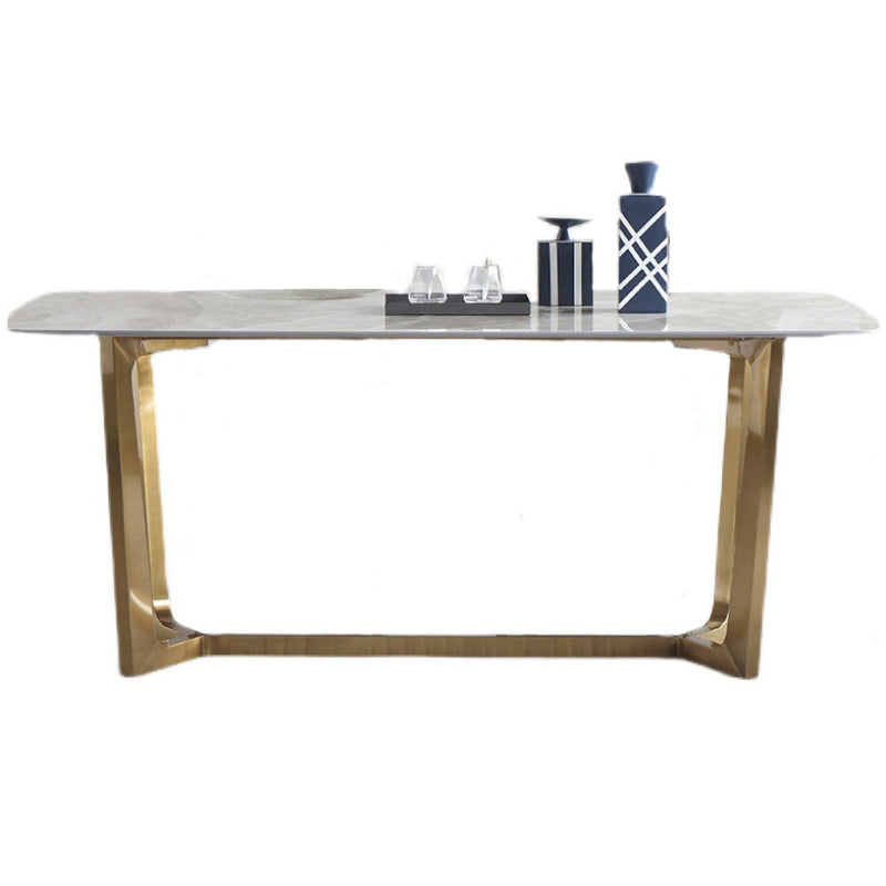 Mesa de comedor rectangular moderno de metal Mesa de piedra sinterizada para el comedor