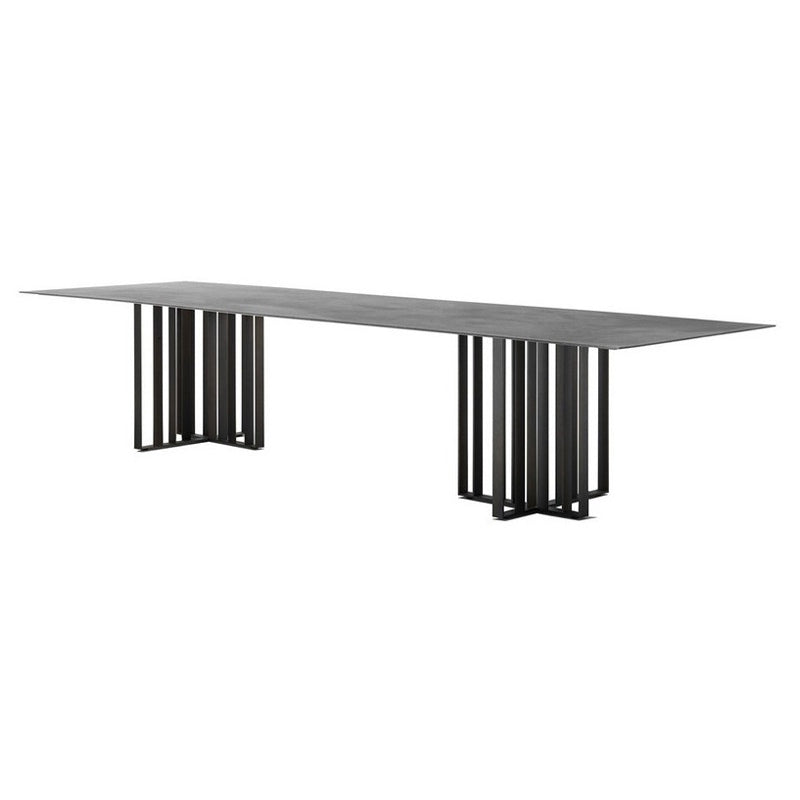 Sintered Stone Modern Dining Table Gray Rectangle Table with Double Pedestal for Home