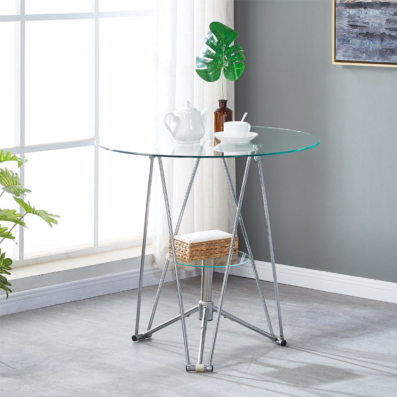 Round Tripod Dining Site Table Metal Dinette Table with Tempered Glass