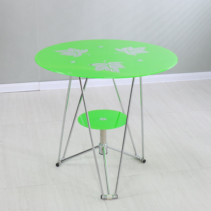 Round Tripod Dining Site Table Metal Dinette Table with Tempered Glass