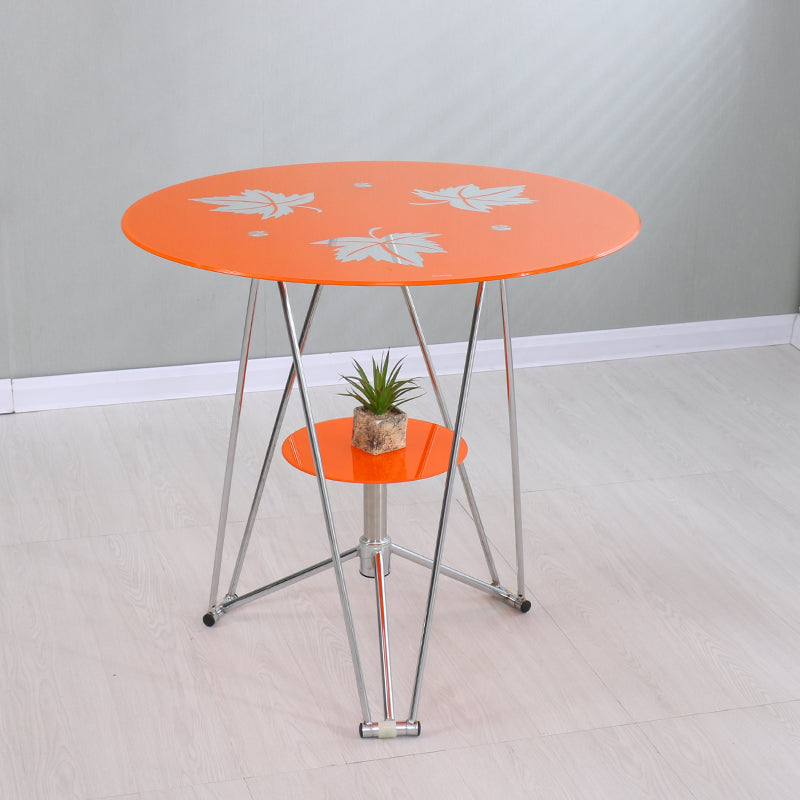 Round Tripod Dining Site Table Metal Dinette Table with Tempered Glass