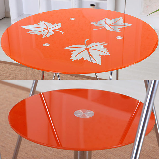 Round Tripod Dining Site Table Metal Dinette Table with Tempered Glass