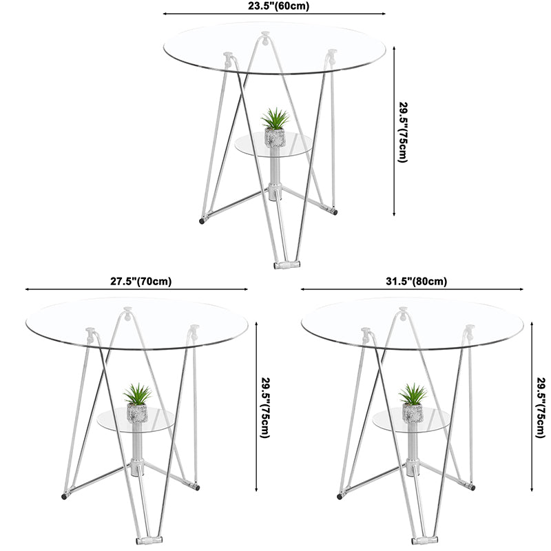 Round Tripod Dining Site Table Metal Dinette Table with Tempered Glass
