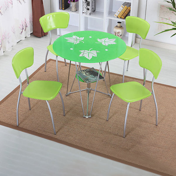 Round Tripod Dining Site Table Metal Dinette Table with Tempered Glass