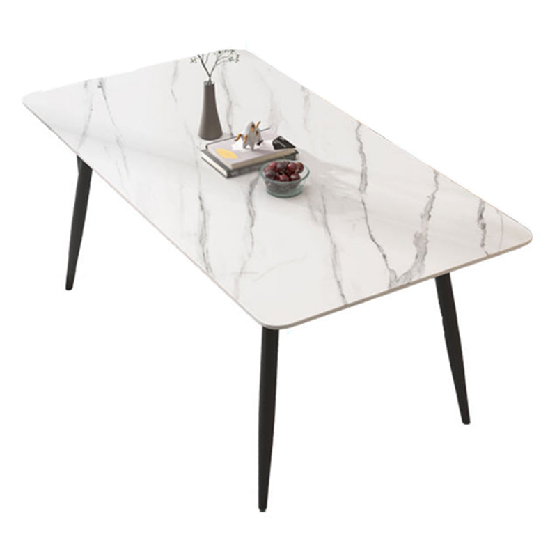 Metal Simplicity Rectangle Dining Table Stone Dinner Table with 4 Legs