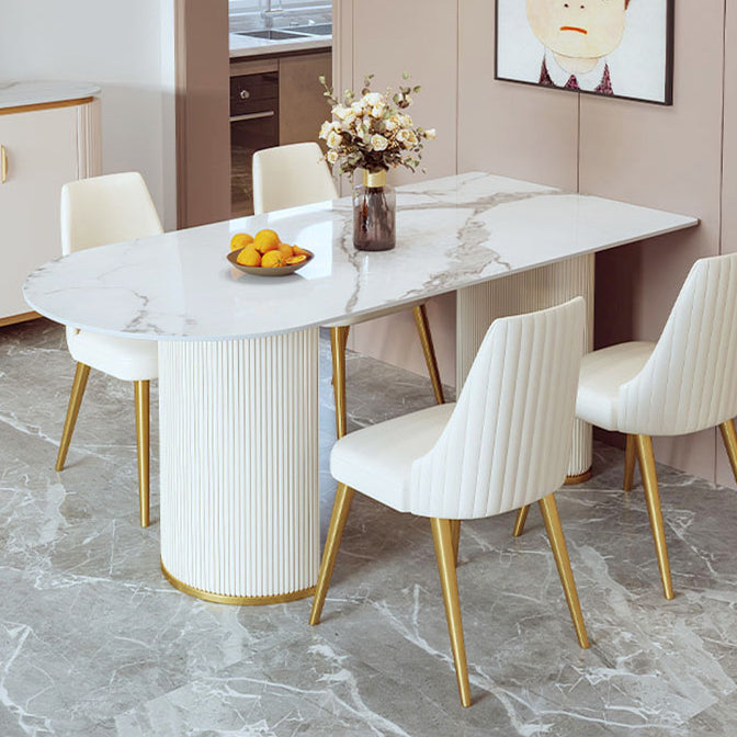Contemporary Dining Table Sintered Stone Dining Table with Double Pedestal for Dining