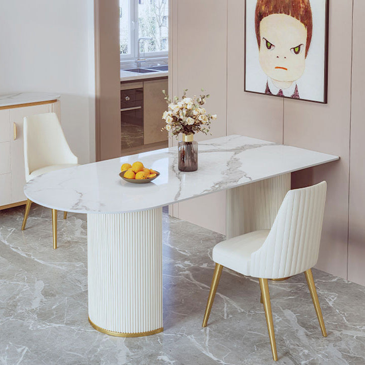 Contemporary Dining Table Sintered Stone Dining Table with Double Pedestal for Dining