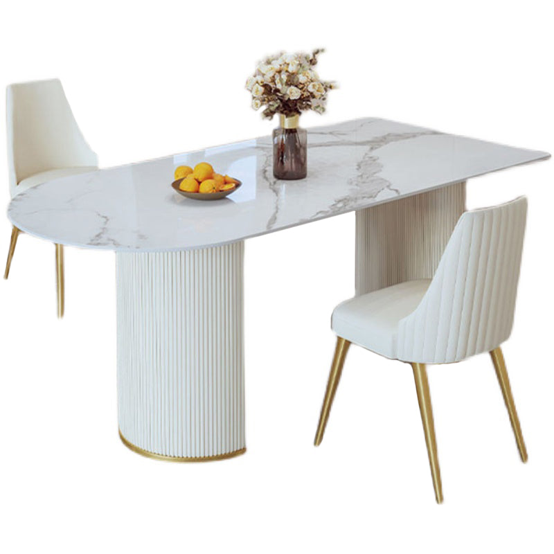 Contemporary Dining Table Sintered Stone Dining Table with Double Pedestal for Dining