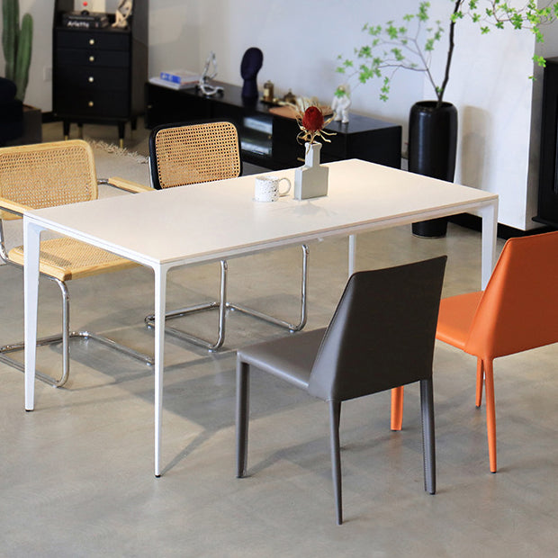 Contemporary Dining Table Sintered Stone Rectangular Table with Metallic Four-leg