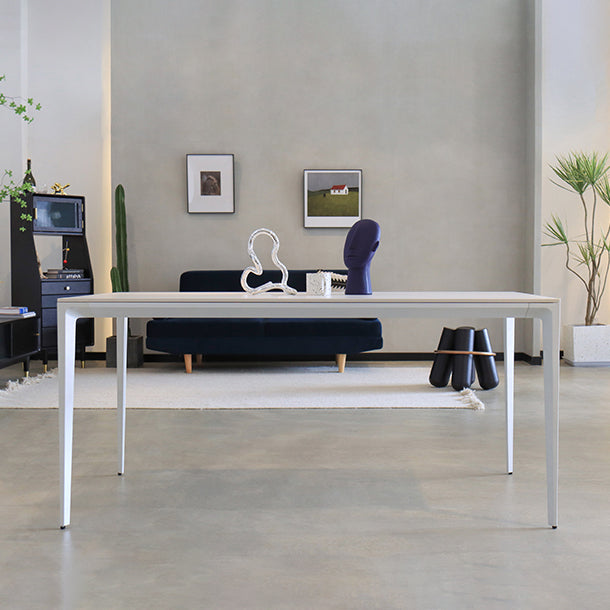 Contemporary Dining Table Sintered Stone Rectangular Table with Metallic Four-leg