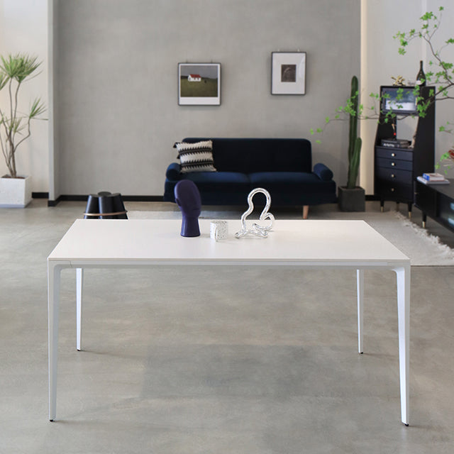 Contemporary Dining Table Sintered Stone Rectangular Table with Metallic Four-leg