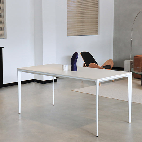 Contemporary Dining Table Sintered Stone Rectangular Table with Metallic Four-leg