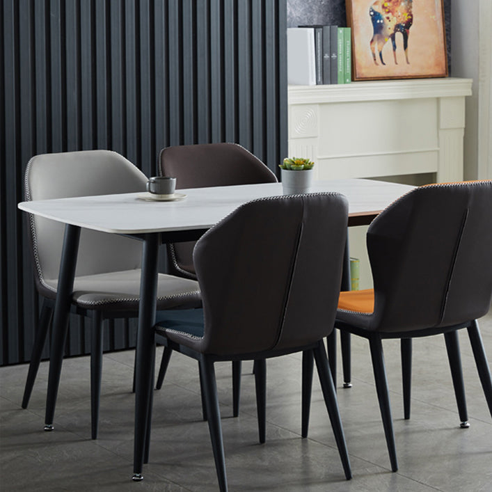 Mesa de comedor rectangular contemporánea Mesa de comedor de piedra sinterizada con 4 patas de metal para comedor
