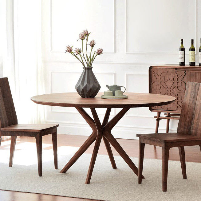 Mesa de comedor redonda contemporánea mesa de pedestal de madera maciza para mesa de cocina del comedor
