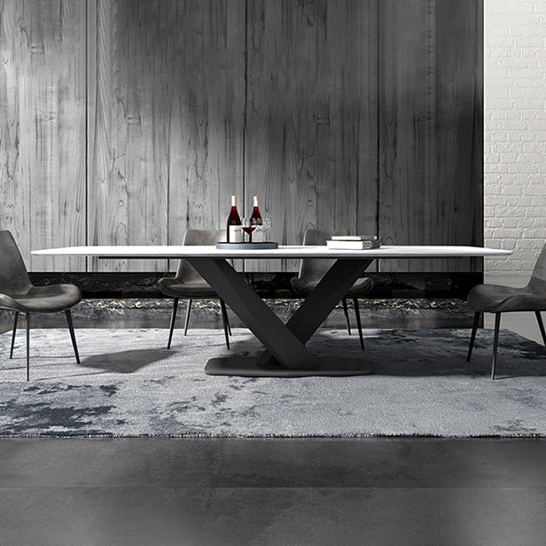 Metal Contemporary Rectangular Dining Table Sintered Stone Table for Dining Room