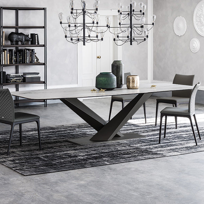 Metal Contemporary Rectangular Dining Table Sintered Stone Table for Dining Room