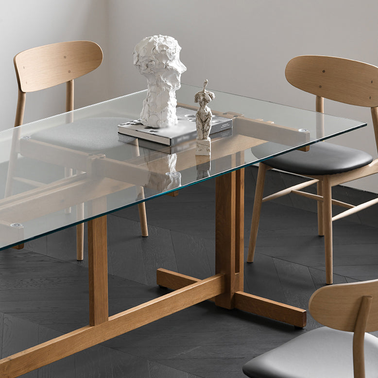 Trestle Table Clear Tempered Glass Dining Table Rectangle for Dining Room Home