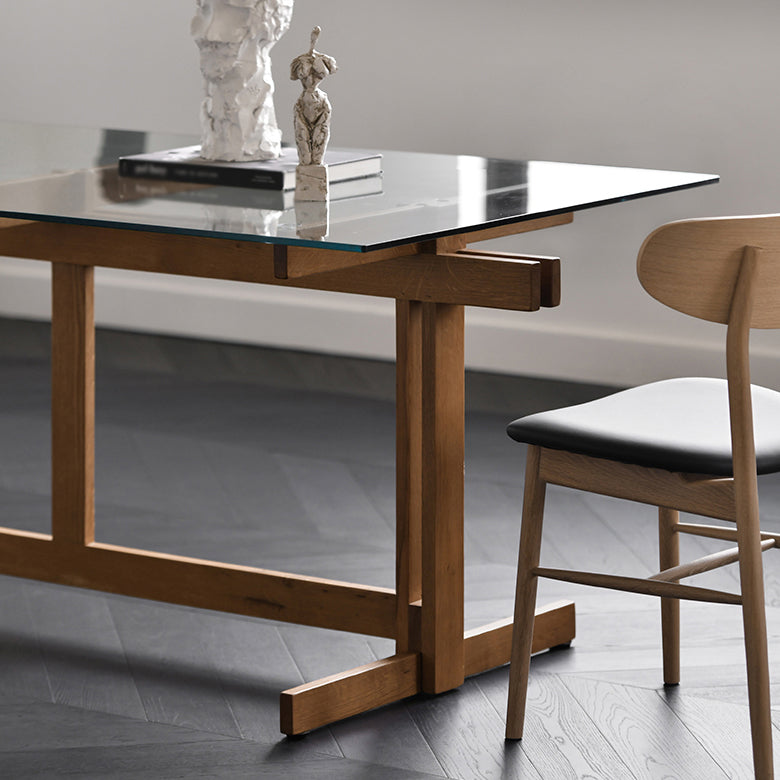 Trestle Table Clear Tempered Glass Dining Table Rectangle for Dining Room Home