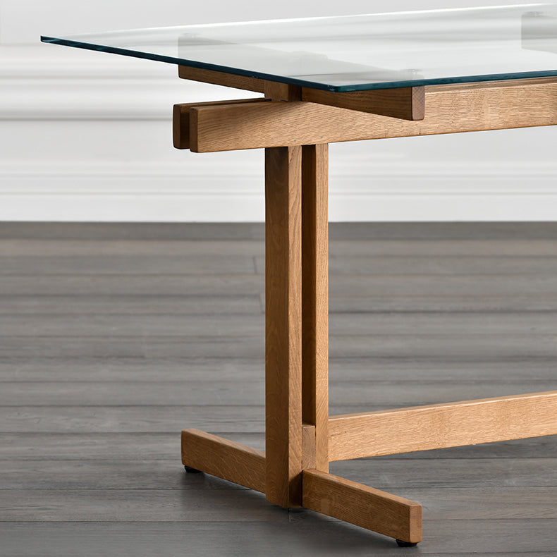Trestle Table Clear Tempered Glass Dining Table Rectangle for Dining Room Home