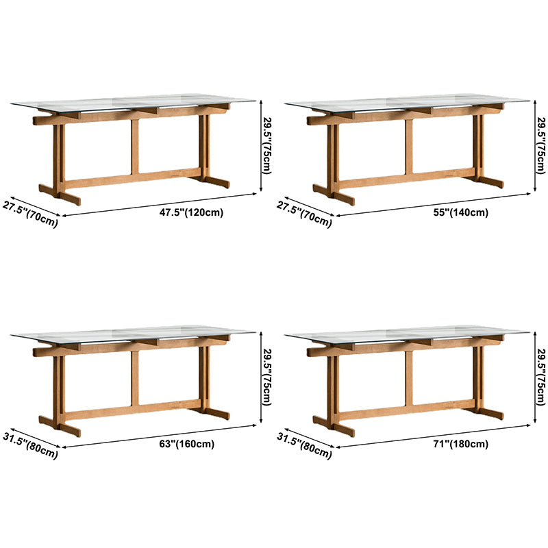 Trestle Table Clear Tempered Glass Dining Table Rectangle for Dining Room Home