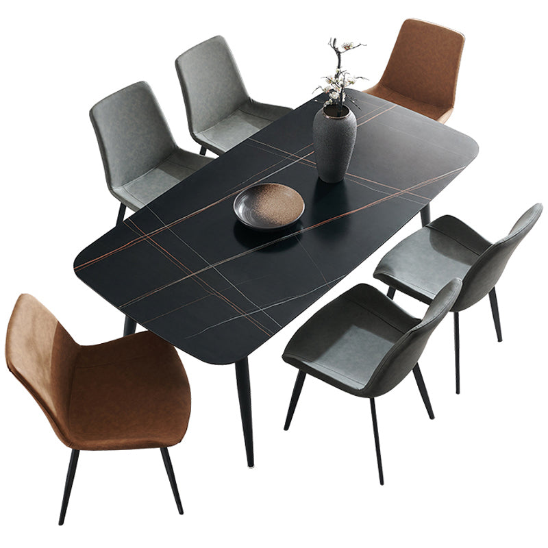 Contemporary Dining Table Sintered Stone Dining Table with 4 Metal Legs