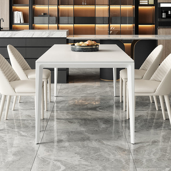 Metal Contemporary Rectangle Dining Table White Sintered Stone Table for Dining Room