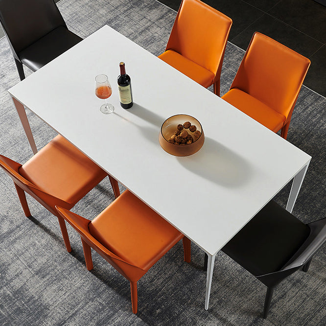 Metal Contemporary Rectangle Dining Table White Sintered Stone Table for Dining Room