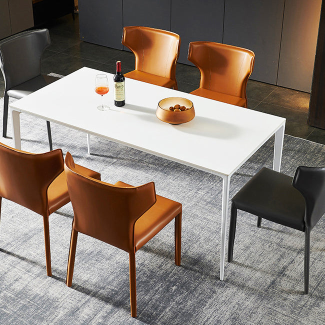 Metal Contemporary Rectangle Dining Table White Sintered Stone Table for Dining Room