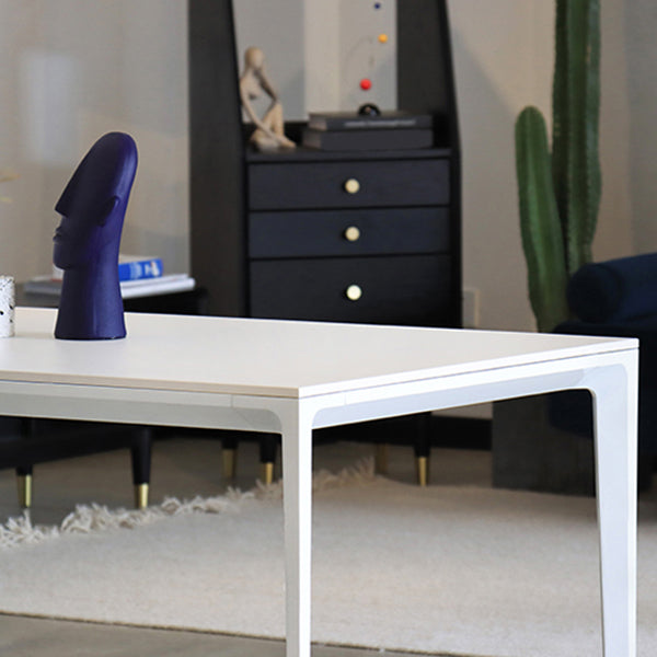 Metal Contemporary Rectangle Dining Table White Sintered Stone Table for Dining Room