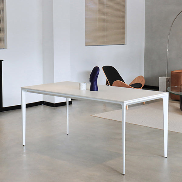 Metal Contemporary Rectangle Dining Table White Sintered Stone Table for Dining Room