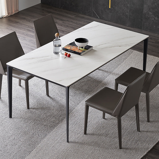 Modern Style Sintered Stone Dining Table White Rectangle Table with 4 Legs for Kitchen