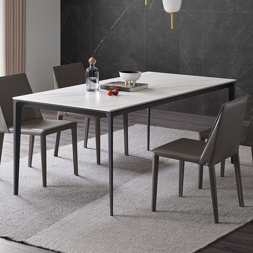 Modern Style Sintered Stone Dining Table White Rectangle Table with 4 Legs for Kitchen