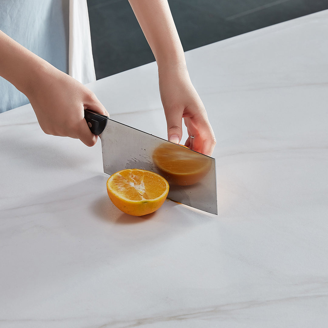 Modern Style Sintered Stone Dining Table White Rectangle Table with 4 Legs for Kitchen