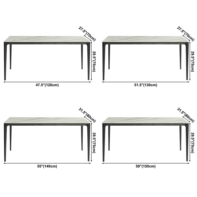 Modern Style Sintered Stone Dining Table White Rectangle Table with 4 Legs for Kitchen