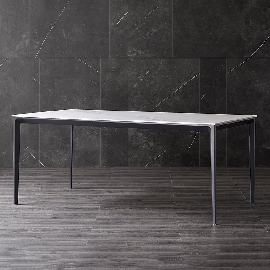 Modern Style Sintered Stone Dining Table White Rectangle Table with 4 Legs for Kitchen