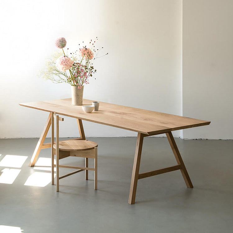 Contemporary Rectangle Dining Table Pine Solid Wood Table with Double Pedestal